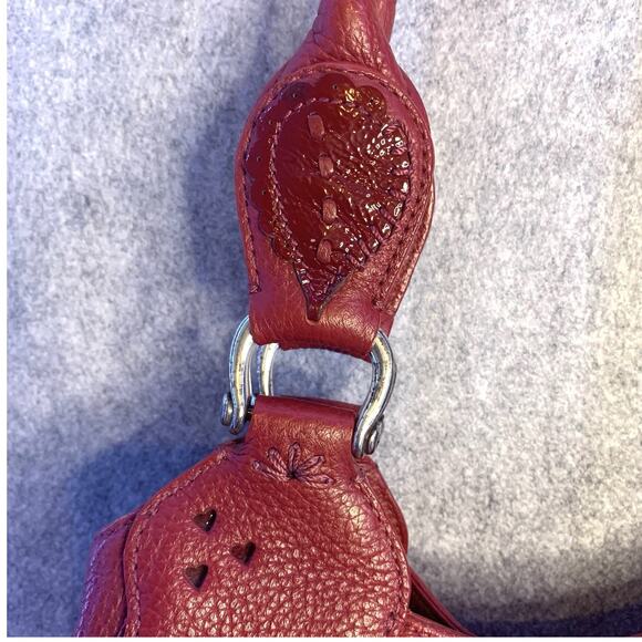 Brighton Red Pebbled Leather Melania Shoulder Handbag, Hobo, Large Satchel - Picture 8 of 14